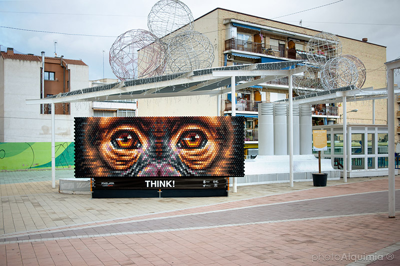 Pixelata, Urban street art mural made in Fuenlabrada with recycled beverage cans