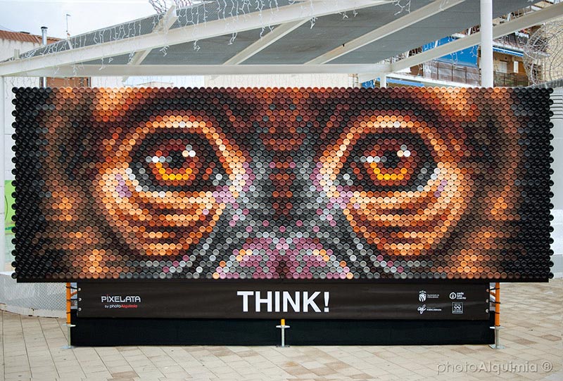 Pixelata, Mural de street art urbano realizado con latas de bebida recicladas para el Ayuntamiento de Fuenlabrada