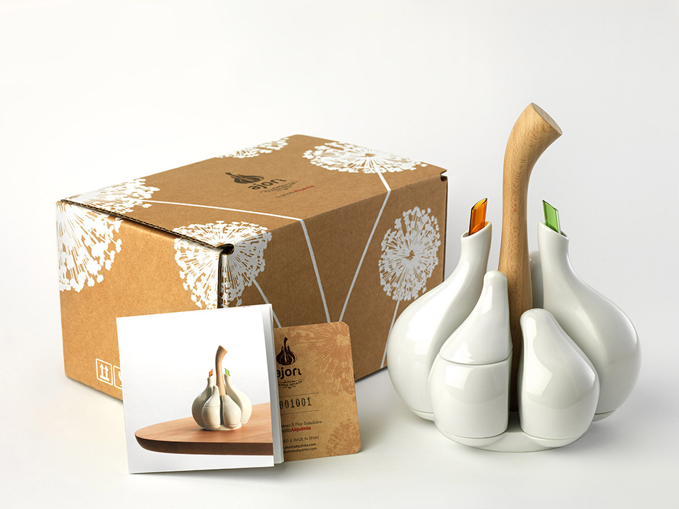 Ajorí, Aceitera de diseño de porcelana con forma de ajo inspirada en la naturaleza
